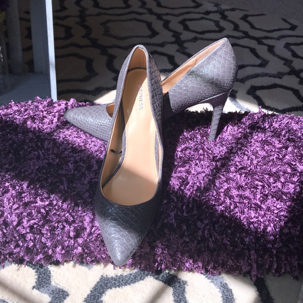Express snakeskin heels